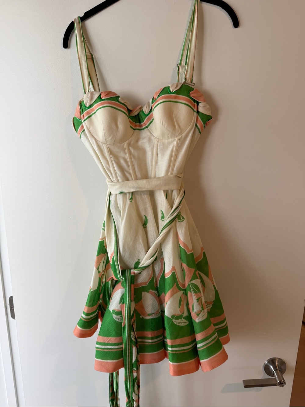 Zimmermann Cream Mini Dress with Green & Peach Accents - Picture 2 of 4